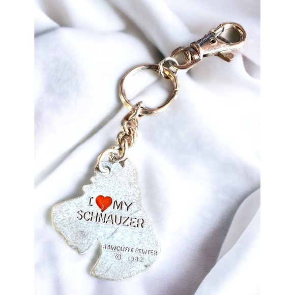 Vintage 1982 I Love My Schnauser Rawcliffe Pewter Keychain Dog - Picture 5 of 9